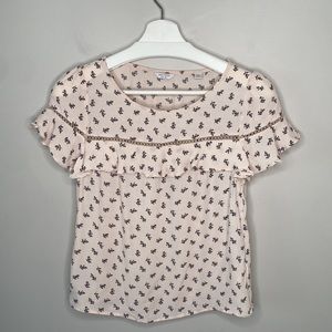Jack Wills Light Pink Floral Ruffle Blouse